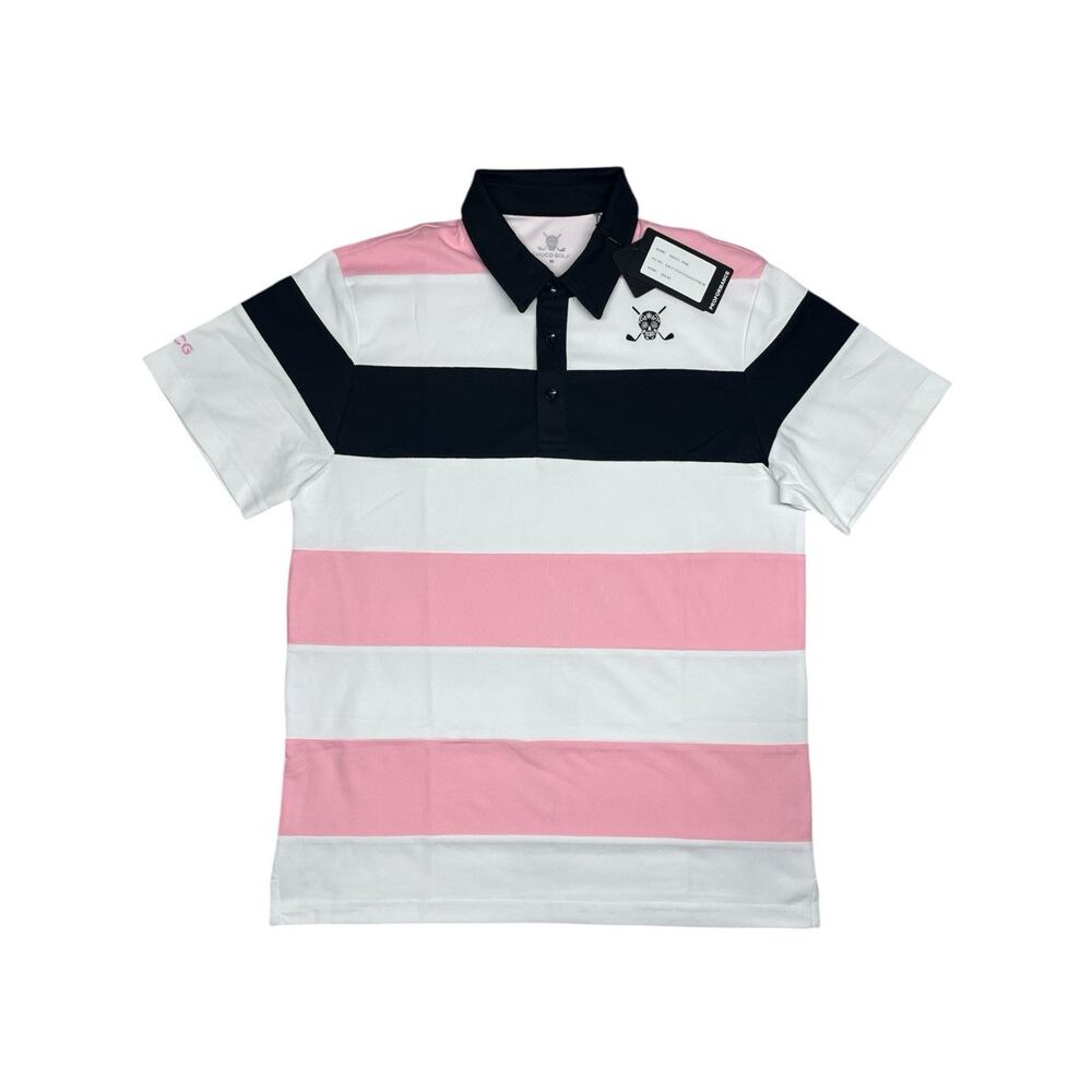 CHUCO Golf Shirt NWT Equus Pink Black White Striped Skull Logo Men’s M